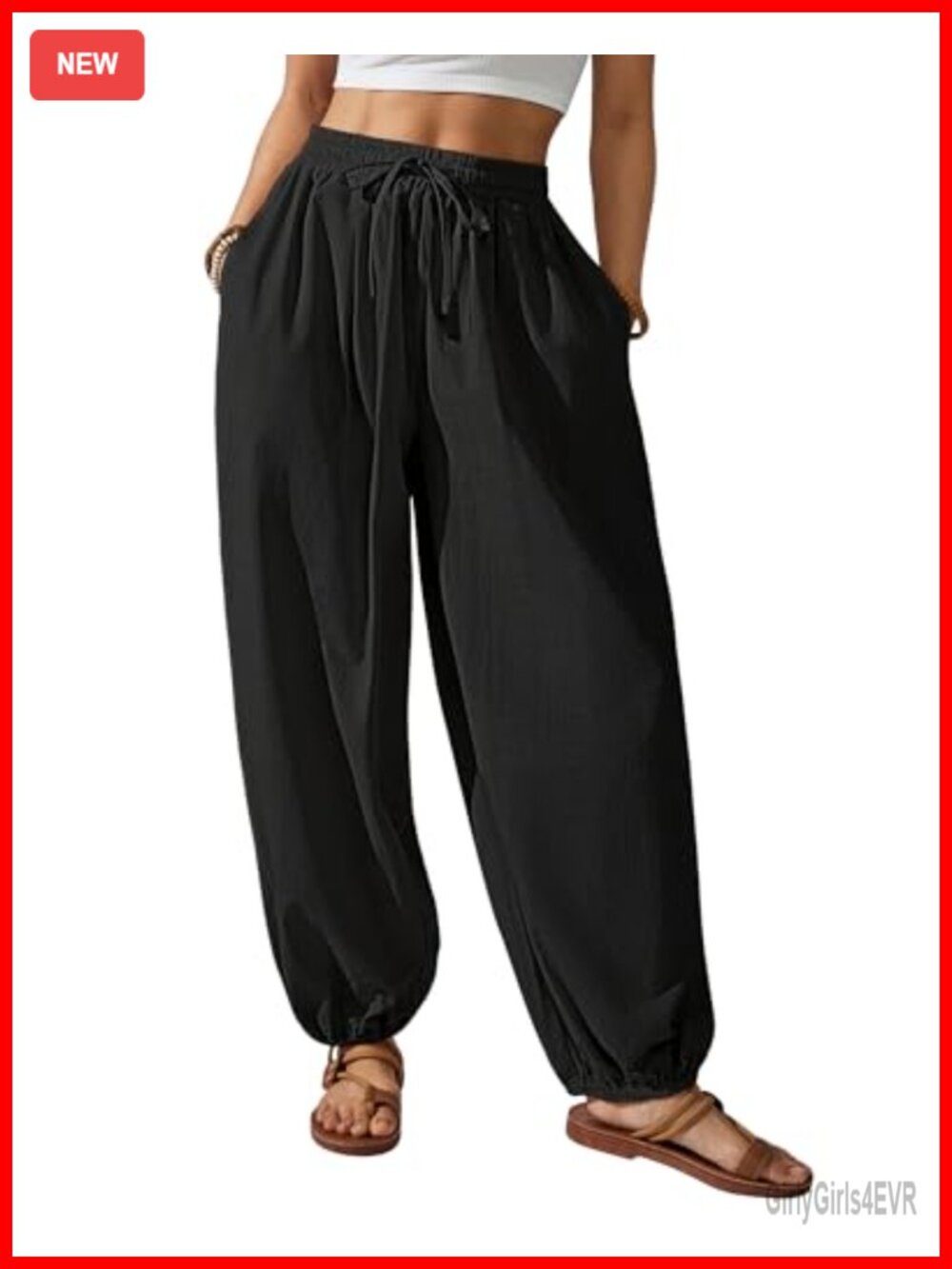 Cotton Harem Pants Women Wide Leg Baggy Balloon Trousers Casual Ankle